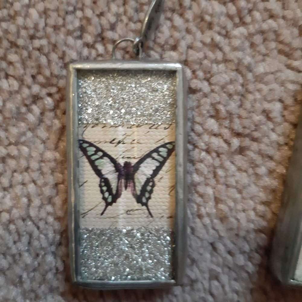 ** RARE ** Jewel Kade Brand beveled glass 2-sided butterfly charm for necklaces